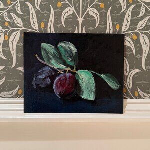Plums Dark Academia Still Life Oil Painting
